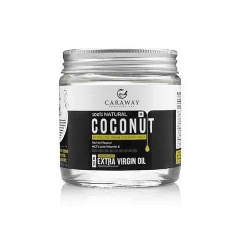 CARAWAY® Extra Virgin Coconut Oil – 250 ml | Coconut Oil Virgin Cold Pressed & Centrifuged - Suitable for Baby Massage, Hair Care & Ayurvedic Practices | Rich in MCT’s | Glass Packaging