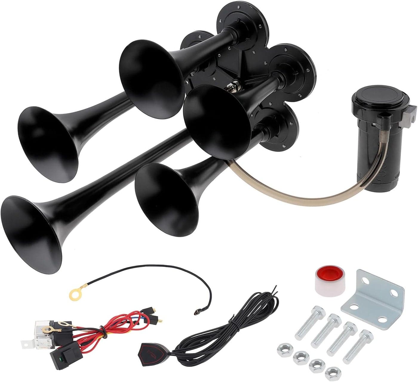 DriSentri 12V 185dB Super Loud Black Five Trumpet Train Horn with Compressor