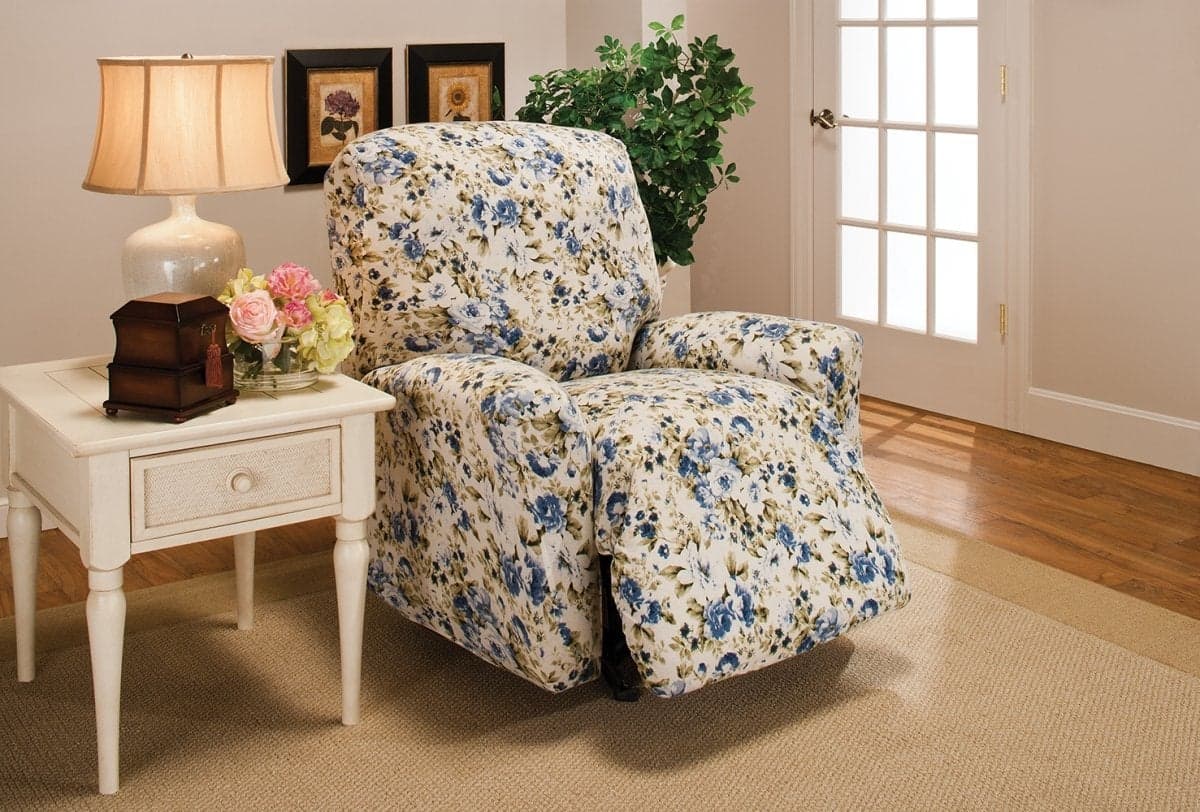 Madison Polyester Stretch Jersey Floral Recliner Slipcover, (Large, , Blue)