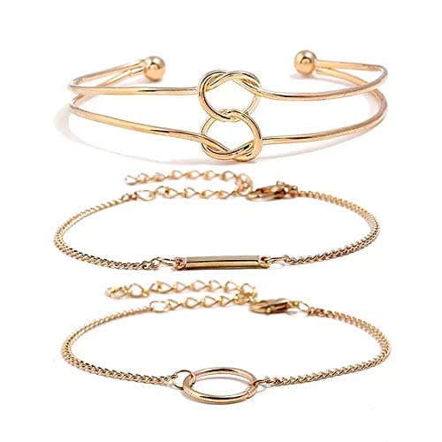 Shining Diva Fashion Set of 3 Stylish Multilayer Crystal Bangle Gold Plated Bracelet for Women and Girls (Golden) (rr9877b), One Size