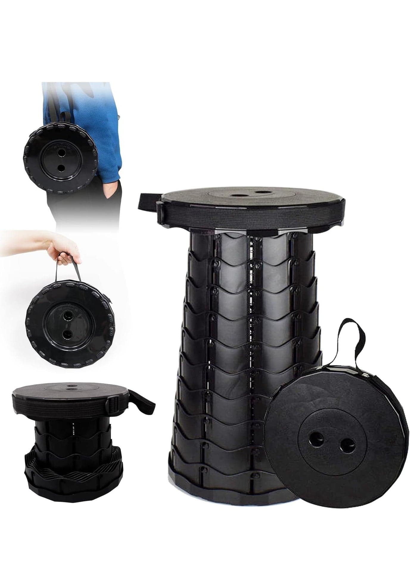 Upgraded Portable Folding Stool, Height Adjustable, Lightweight Yet Sturdy, Extendable Camping Chairs or Travel Footrest