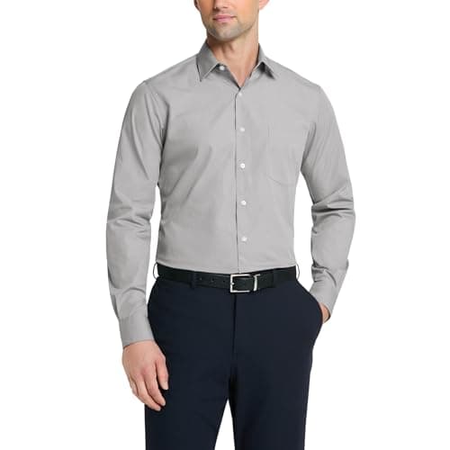 Van Heusen Men's Dress Shirt Fitted Poplin Solid, Greystone, 17" Neck 36"-37" Sleeve