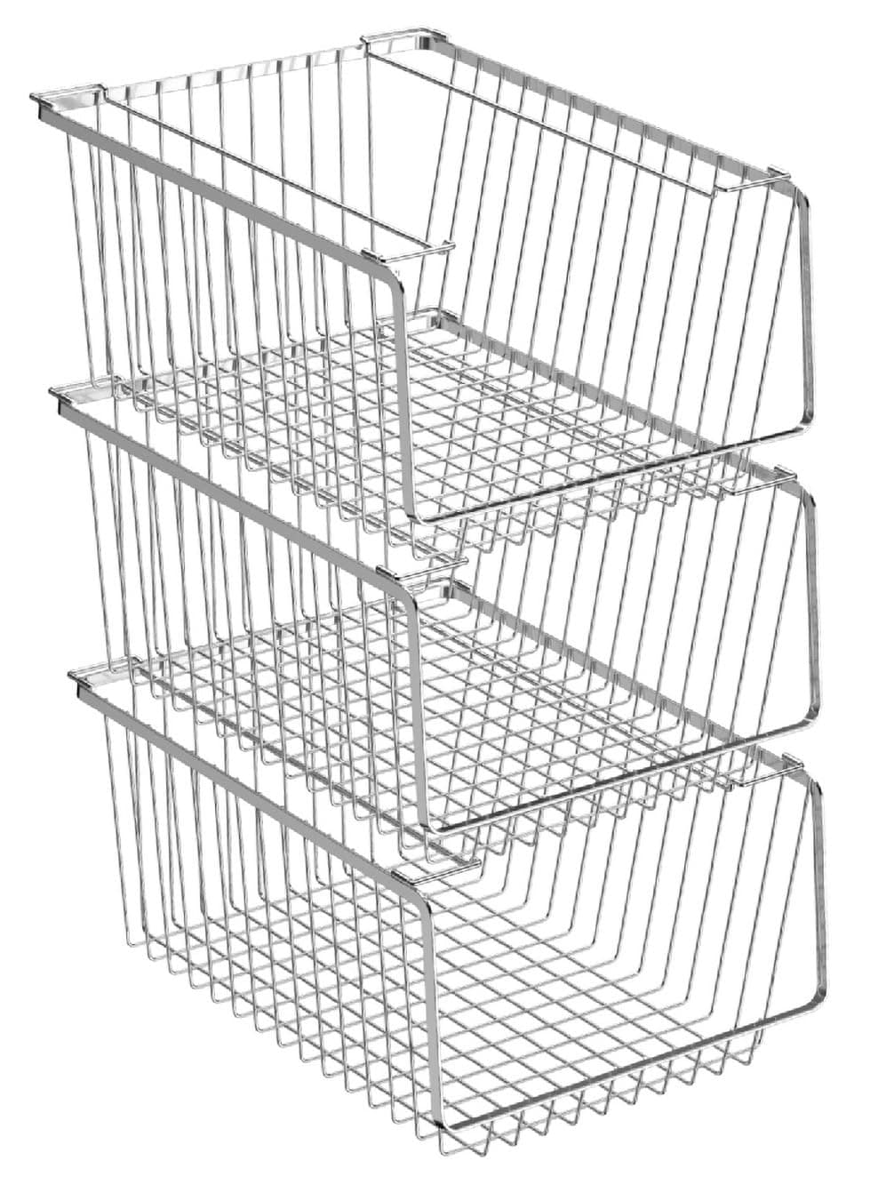 blitzlabs Wire Storage Baskets Stackable Refrigerator Organizer Bins Sturdy Metal Wire Bin Baskets Organization Baskets for Storage with Handles for Kitchen Closets Bathroom Cabinets Set of 3