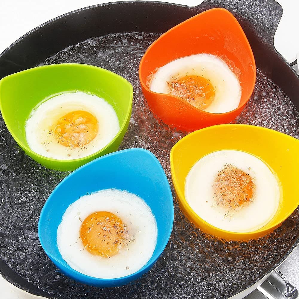 Silicone Egg Poacher Cups with Ring Standers Egg Boiler Mold Cup for Microwave Air Fryer Stovetop Cooking NonStick BPAfree Set of 4