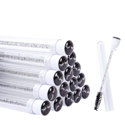 20 Pcs Disposable Mascara Brushes Diamond Eyelash Spoolies Makeup Brush Mascara Wand in Sanitary Tube Lash Supplies Black