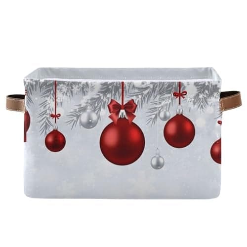 senya Christmas Basket New Year Fir Branches Red Christmas Balls Foldable Fabric Collapsible Storage Bins Organizer Bag for Storage Clothes