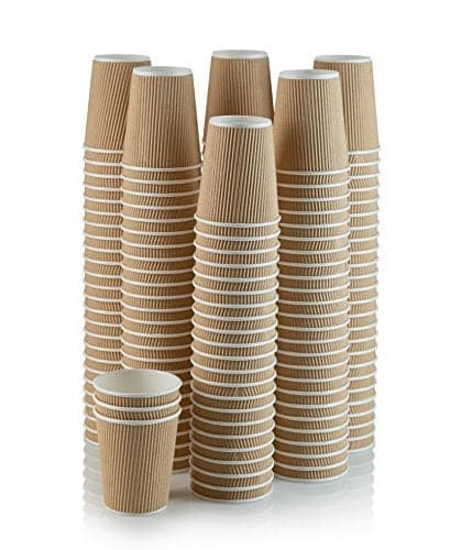 NYHI 150 10 oz Ripple Kraft Paper Cups Brown Hot Cold Cups 3 Layer Rippled Small Insulated Disposable Coffee Cups for Cappuccino Hot Cocoa or Iced Drinks