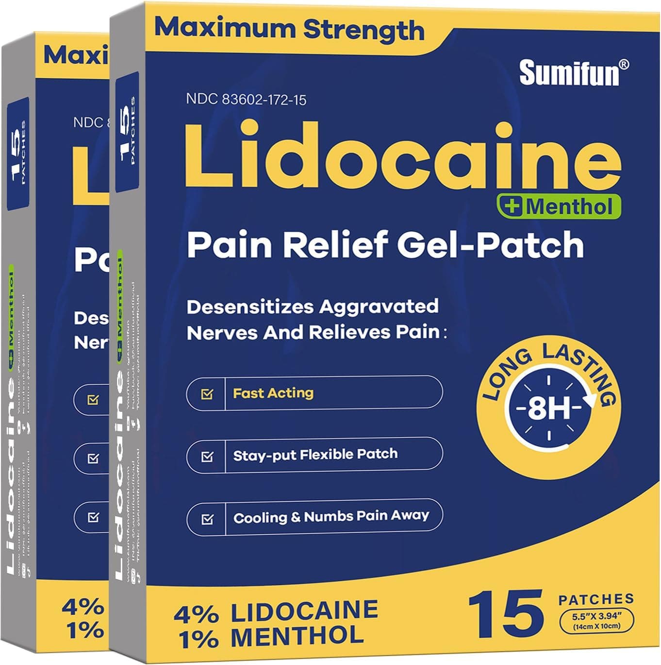 4 Lidocaine Patches Plus 1 Menthol 30 Counts Maximum Strength OTC Pain Relief Patches for Back Ache Stiff Neck Joint Pain Muscle Soreness Topical Analgesic