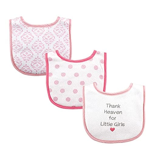 Luvable Friends Unisex Baby Cotton Drooler Bibs with Fiber Filling, Girl Thank Heaven 3-Pack, One Size