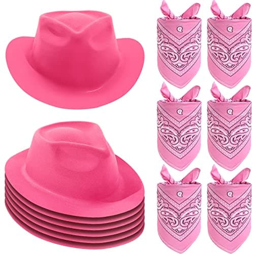 Haysandy 6 PCS Western Cowboy Hat Set Cowgirl Hat and Bandana Set for Halloween Birthday Kids Western Costume PartyPinkFlocking