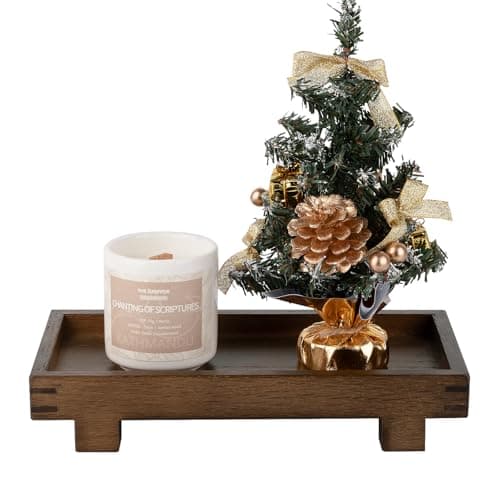 Decorative Tray Small Pedestal Stand Farmhouse Bathroom Decor Wooden Riser Display Stand for Vanity, Kitchen Countertop, Sink, 9.4 * 4.7 Walnut