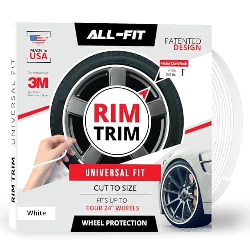 All-Fit Automotive Rim Trim – Durable DIY Car Exterior Accessories for Curb Rash Protection – Fits Up to Four 24” Wheels – Flexible, Durable Wheel Rim Protector (3/8″ width/White)