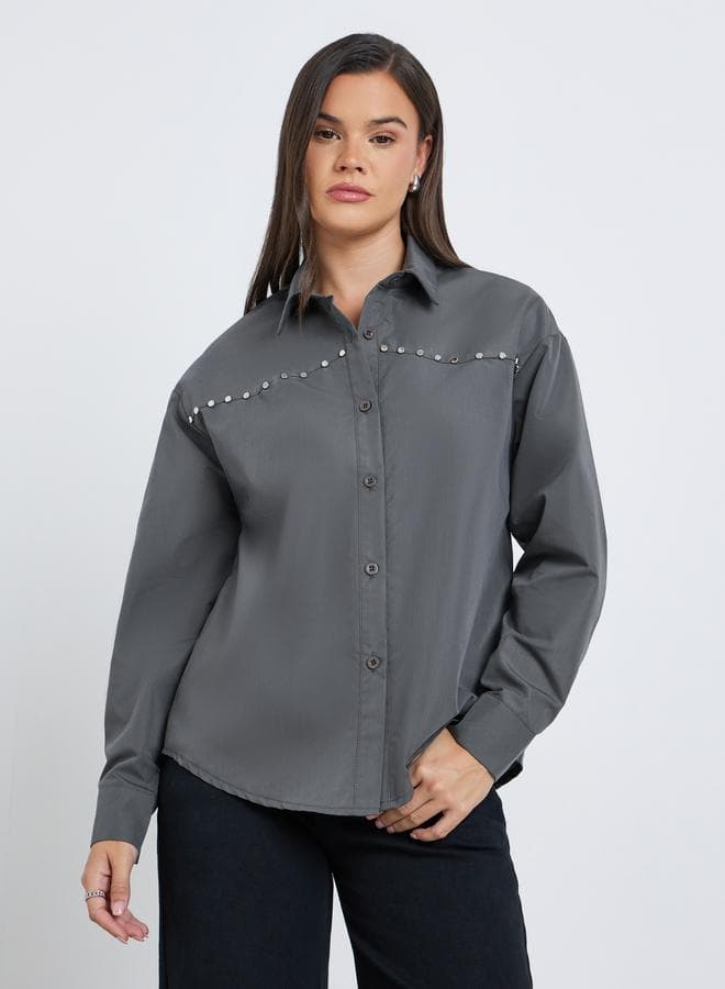 Studded Spread Collar Buttoned Shirt — M
