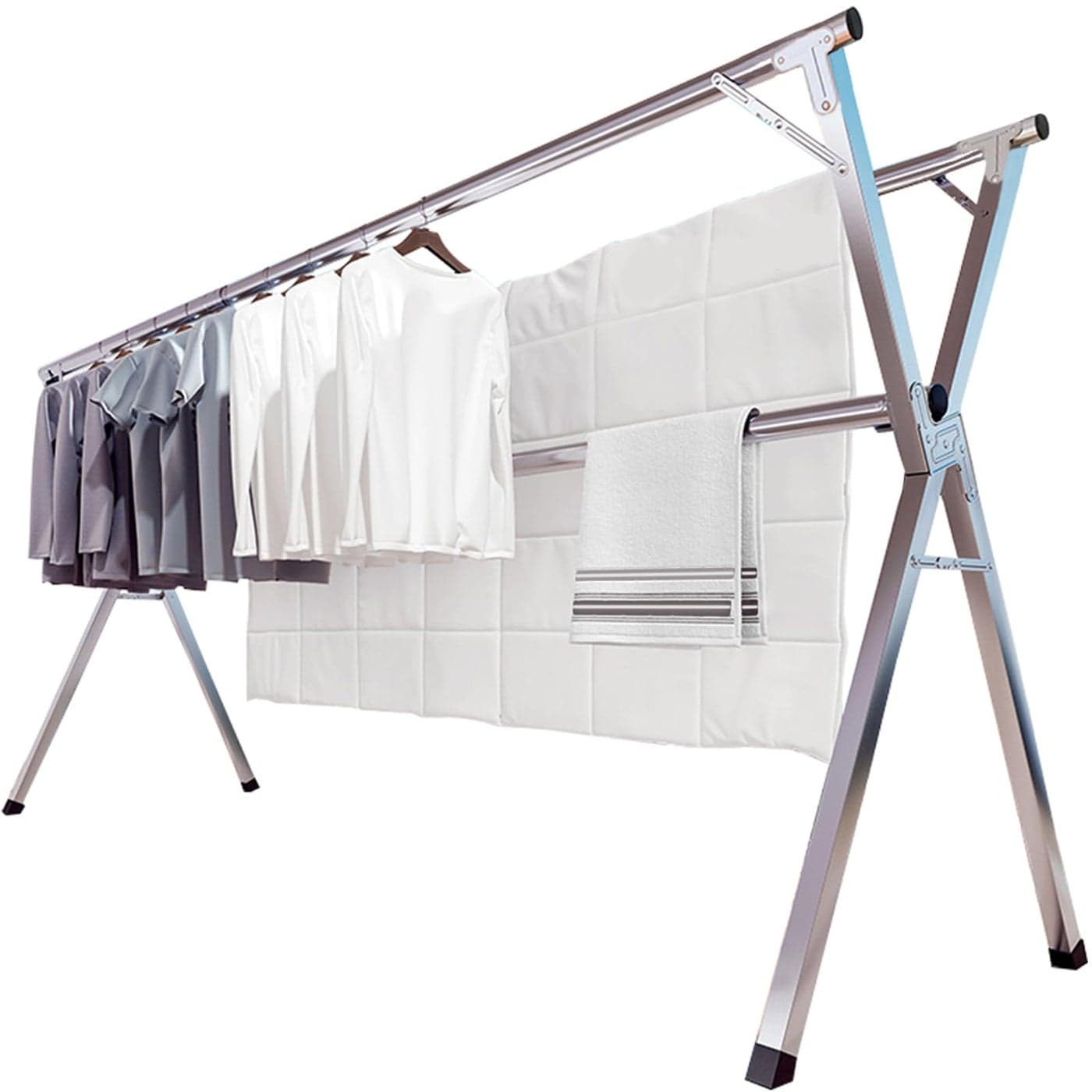 JAUREE 79 Inches Clothes Drying Rack Drying Rack Clothing Folding Indoor Outdoor Heavy Duty Stainless Steel Laundry Rack Foldable Portable Large Clothes Rack Garment Rack with 20 Windproof Hooks