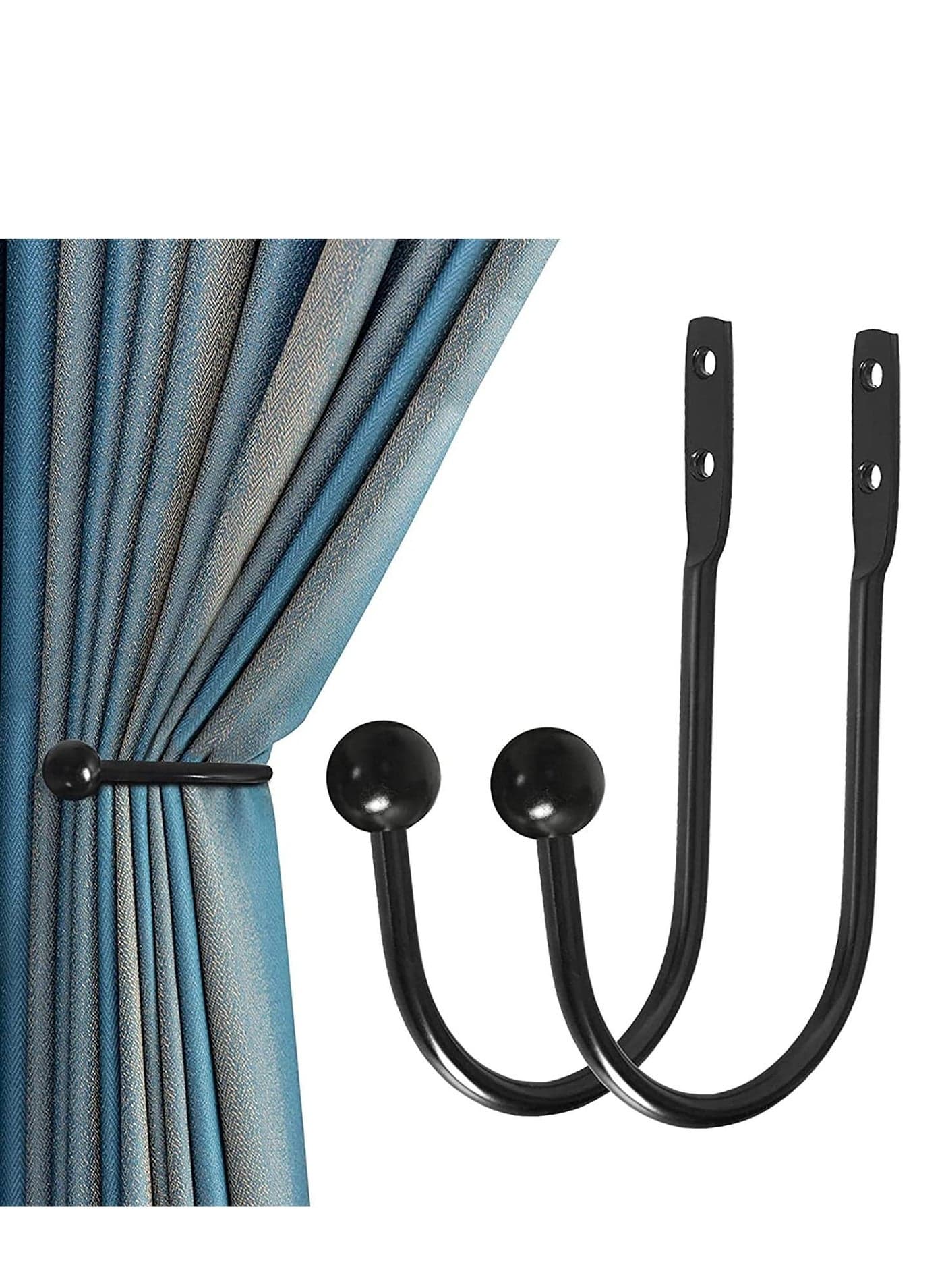 Curtain Holdback, 2pcs Wall Mounted Drapery Tiebacks with Screws, Heavy Duty Metal Decorative Window Holder Hook Black