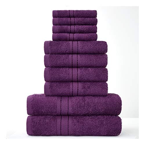 GC GAVENO CAVAILIA Towels Family Bale Set 10 Piece 100 Egyptian Cotton 4x Face 4x Hand 2x Bath Towel Premium Quality Highly Water Absorbent Bathroom Accessories Machine Washable Purple