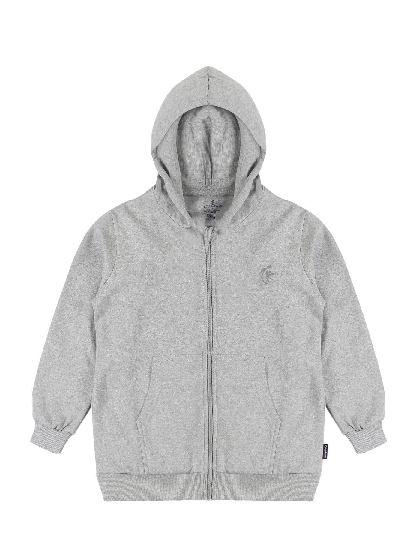 KiddoPanti Boys & Girls Kids Solid Full Sleeve Zip Front Open Hooded Sweatshirt, Grey Melange, 6-8Y