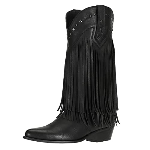 SheSole Women's Fringe Western Boots Wide Calf Riding Cowgirl Cowboy boots Black US 8