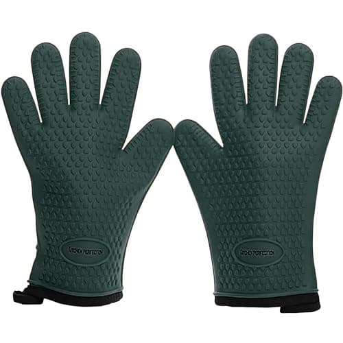 KITCHEN PERFECTION Silicone Smoker Oven Gloves Extreme Heat Resistant BBQ Gloves Handle Hot Food Right on Your Grill Fryer Pit Waterproof Oven Mitts Superior Value Set 3 Bonuses