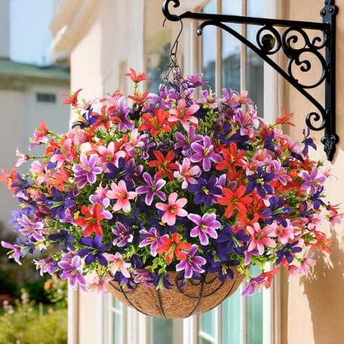 INQCMY Artificial Hanging Flowers for Outdoors 6 Bundles UV Resistant Artificial Hanging BasketsAll Weather Fake Flowers for Patio Porch Yard Window BoxHome for Spring Summer Decoration