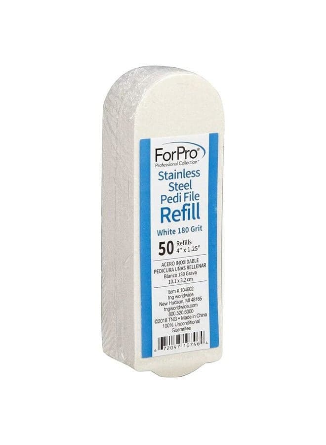 Stainless Steel Pedi File Refill, 180 Grit, White, EZ-Strip Peel Pedicure Refill Pads, 1.25” W x 4” L, 50-Count