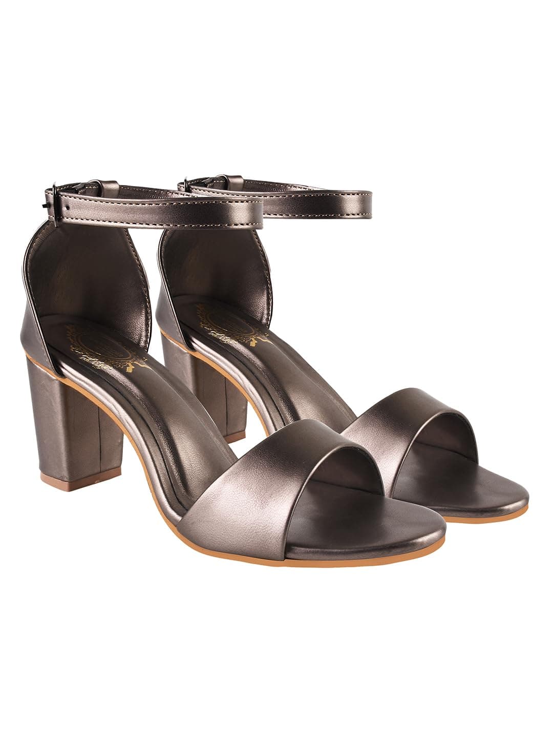 Shoetopia Stylish Ankle Strap Grey Block Heeled Sandals For Women & Girls /UK3