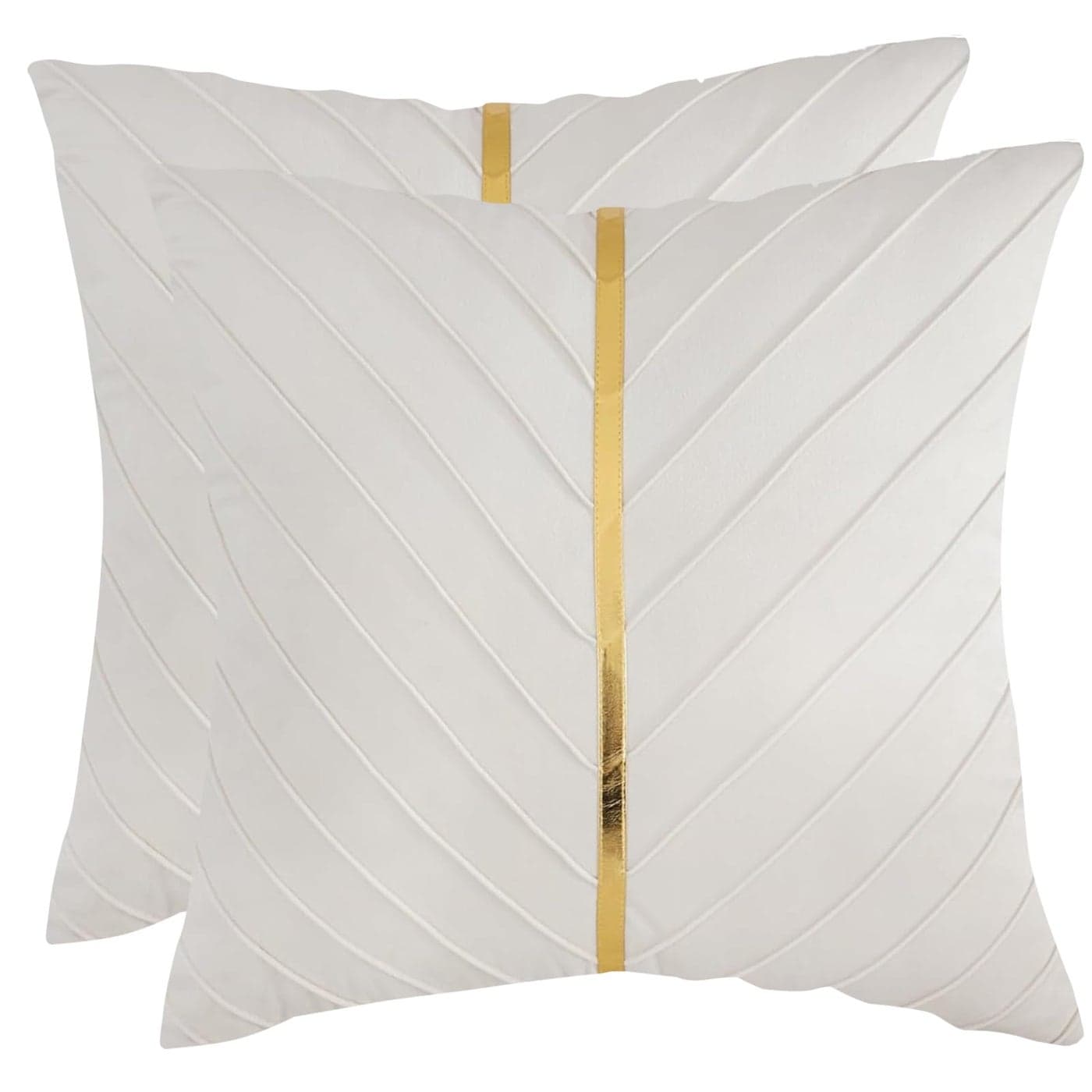 Tosleo Beige Velvet Throw Pillow Covers 24x24 inch Pack of 2 with Gold Leather Decorative Couch Pillow Cover Luxury Modern Pillowcases for Living Room Bedroom Sofa Cushion Bed