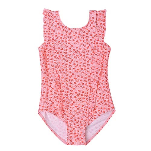 LIZENS Girls Swimsuit One Piece Swimwear Ruffle Beach Bathing Suit (7-8T, red)
