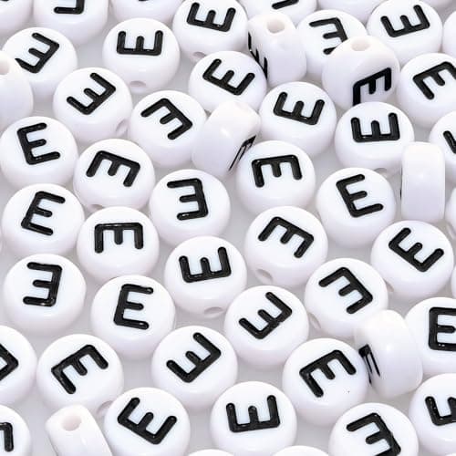 Amaney Vowel Letter Beads E 100pcs 7×4mm White Round Acrylic Black Alphabet for Jewelry Making