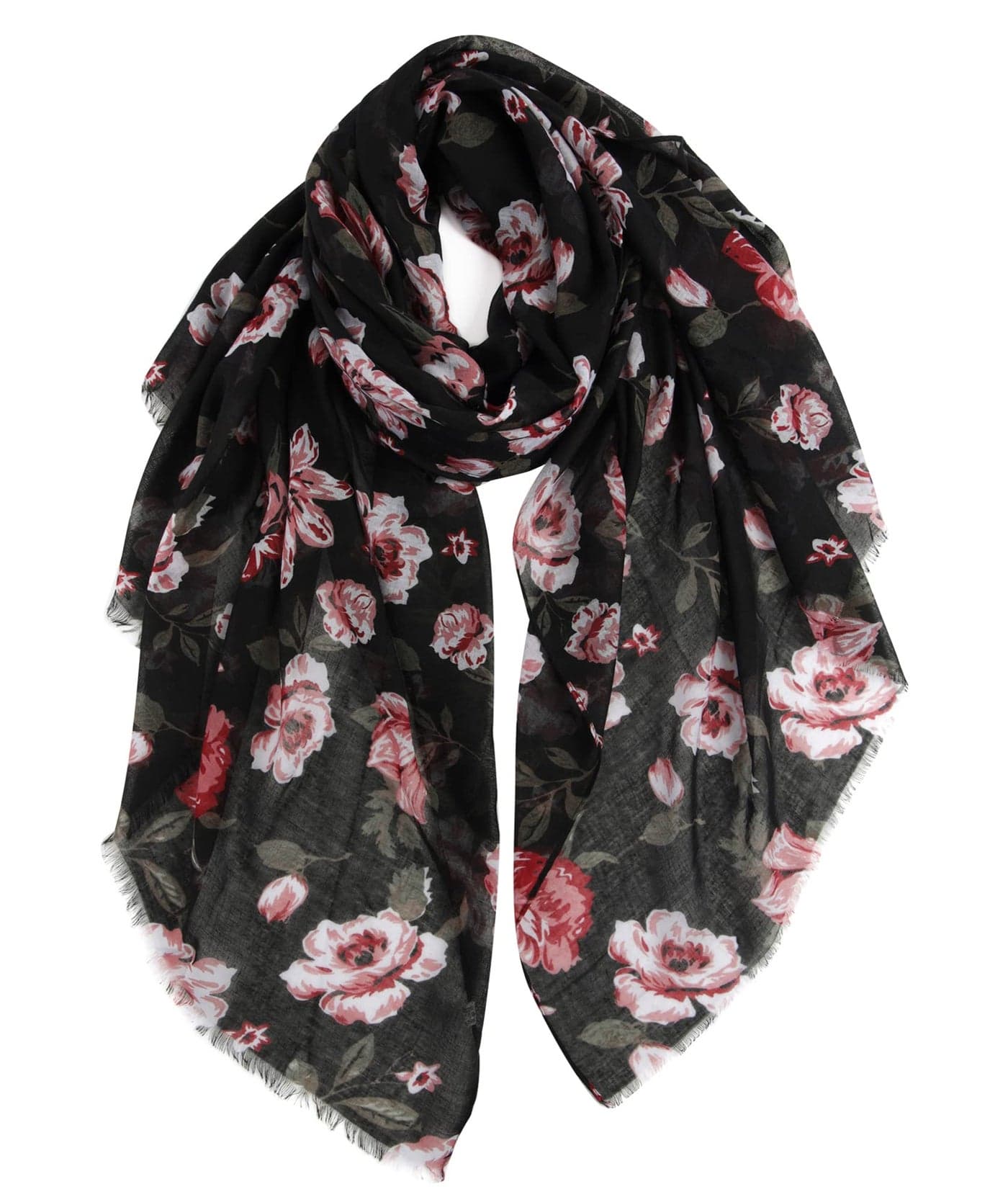 GERINLY Lightweight Rose Scarves: Fashion Flowers Print Shawl Wrap For Women Head Scarf Bufandas Floreadas (Black)