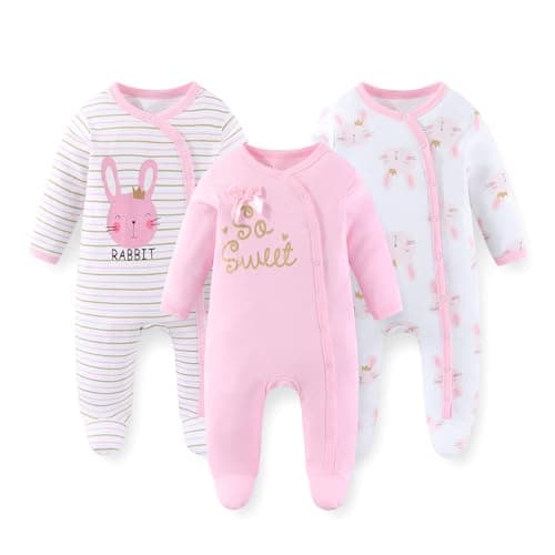 JELYLOVE Unisex Baby Boy Girl Footies Rompers Cotton Long Sleeve 3 Pack Infant Jumpsuits 0-12Months Babies' Outfits