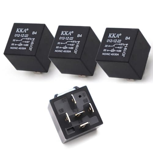 Jewkot Pack-4 Car 5 Pin Relay, 12V 40A Conversion Starting DC Heavy Motor Replacement, PA66 Waterproof Flame Retardant Shell + Pure Copper Coil, Universal for Cars Trucks (Black)