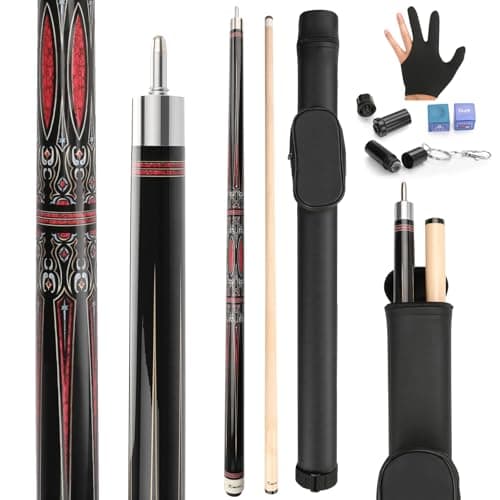 Kmise Pool Cues Professional Billiard Cue Stick with Hard Case 58 Maple Pool Cue Stick Kit Pool Sticks for Adults Perfect for Home Game Rooms Bars Billiard Halls 19oz Black