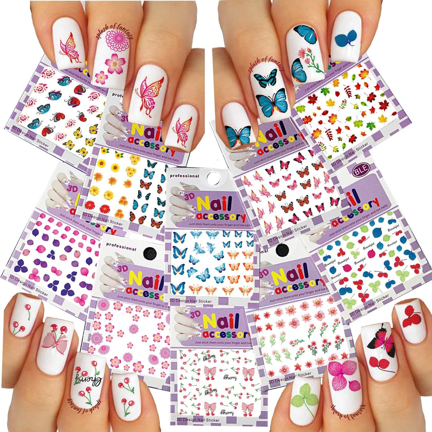 Nail Art 3D Stickers Mixed Butterflies Flower Collection Pack of 10 EEIV