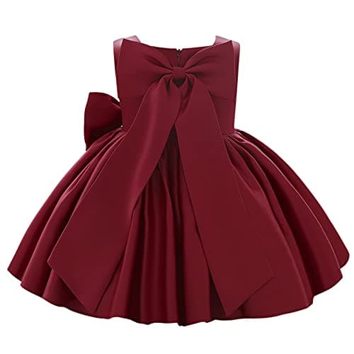 Flower Girls Bowknot Tutu Dress for Kids Baby Wedding Bridesmaid Birthday Party Pageant Formal Dresses Toddler Little Princess First Communion Baptism Christening Dance Prom Gown Wine Red 5-6 Years