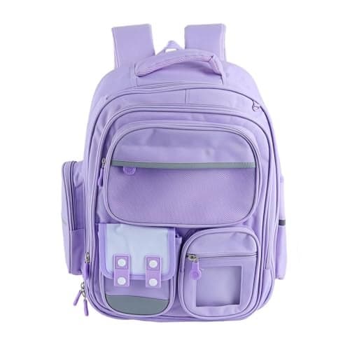 ZIBUYU® Large Purple School Bag for Girls 7-12 Years - Water Resistant Backpack with 3 Collectible Cards, Comfortable Padded Straps, Spacious School Bag for Girls School