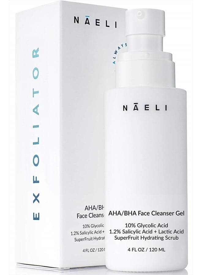 AHA / BHA Exfoliating Face Wash - 10% Glycolic Acid & Salicylic Acid Cleanser, Anti Aging Acne & Wrinkle Reducing Facial Exfoliant, Pore Minimizer & Brightening Scrub - Vegan & Cruelty Free, 4 oz (AHA