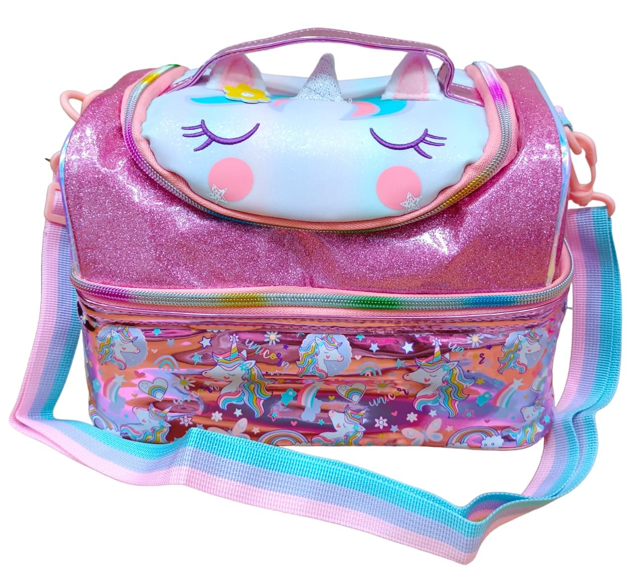 ONOTIC Lunch Bag for Kids, Lunch Bag for Office Men, Women and Kids, Canvas Tiffin Bags for School, Picnic, Work, Carry Bag for Lunch Box and Water Bottle (Unicorn Pink Shining)