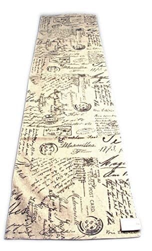 SARO LIFESTYLE Aidy Collection Vintage Script Print Design Table Runner, 16" x 72", Natural