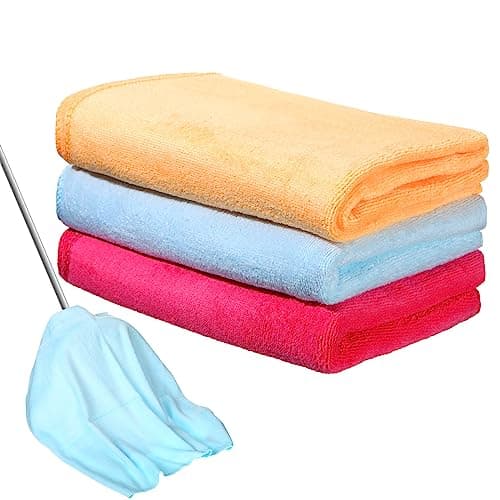 Newwiee 3 Pcs Extra Large Microfiber Cleaning Cloth 30" x 20" Washable Reusable Microfiber Towel Streak Free Lint Free Cloth for Cleaning Home Glass Office Window Bathrooms (Pink,Yellow,Light Blue)