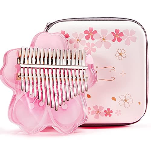 Kalimba Thumb Piano 17 Key with EVA Protective Case Full Kit, Sakura Shape Transparent Crystal Kalimba 17 Key, Professional Musical Instruments for Kid Adult Beginners (PINK17NOTES)