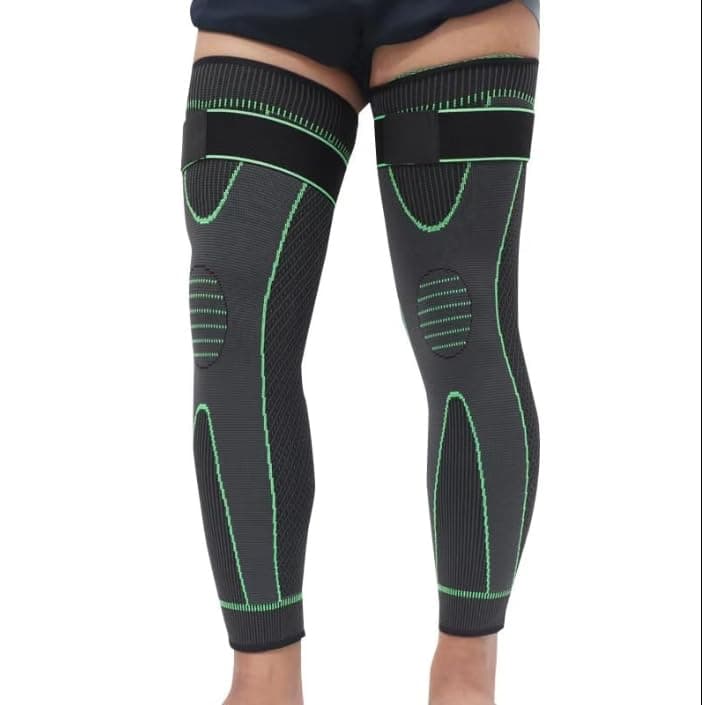 ALYV Fitness Compression Full Leg Sleeves (Pack of 2) – Long Knee & Calf Support for Men and Women – Black & Green – Ideal for Running, Gym, Sports, Injury Recovery & Pain Relief (Black & Green, XL)