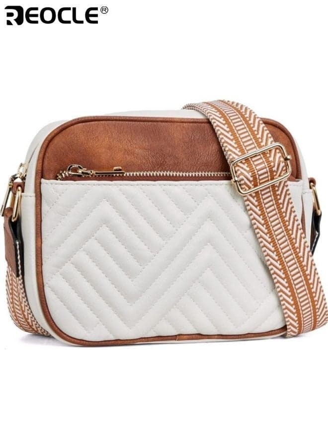 Women's Quilted Crossbody Bag with Vegan Leather and Wide Strap Design Small Shoulder Purse with Compact Size for Daily Essentials