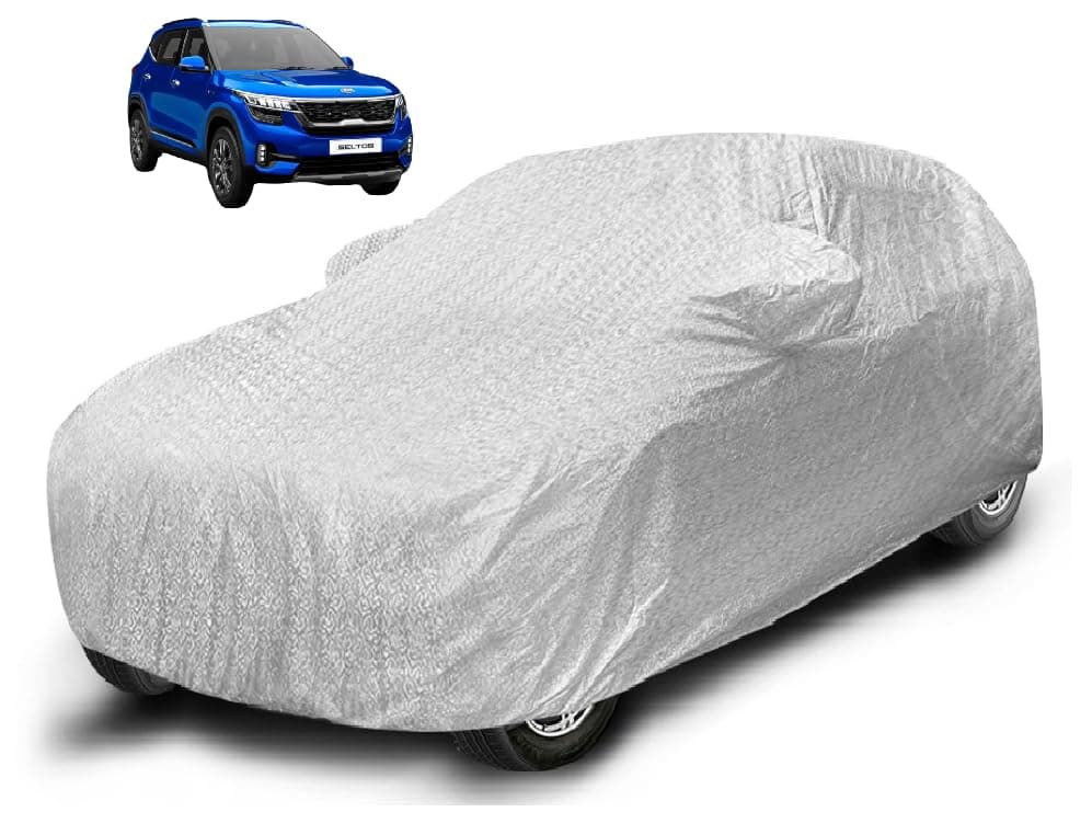 Auto Hub Waterproof Car Cover Compatible with Kia Seltos (Model-2019-2025) with Mirror Pocket, Soft Cotton Lining, Waterproof Seltos Car Cover- Metallic Silver