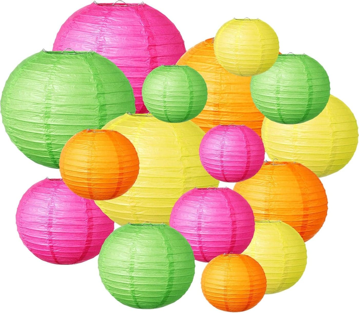 Riakrum 16 Pcs Neon Birthday Party Decorations Colorful Paper Lanterns Mixed Size 6 8 10 12 Chinese Hanging Lanterns for Party Wedding Home Decorations Supplies