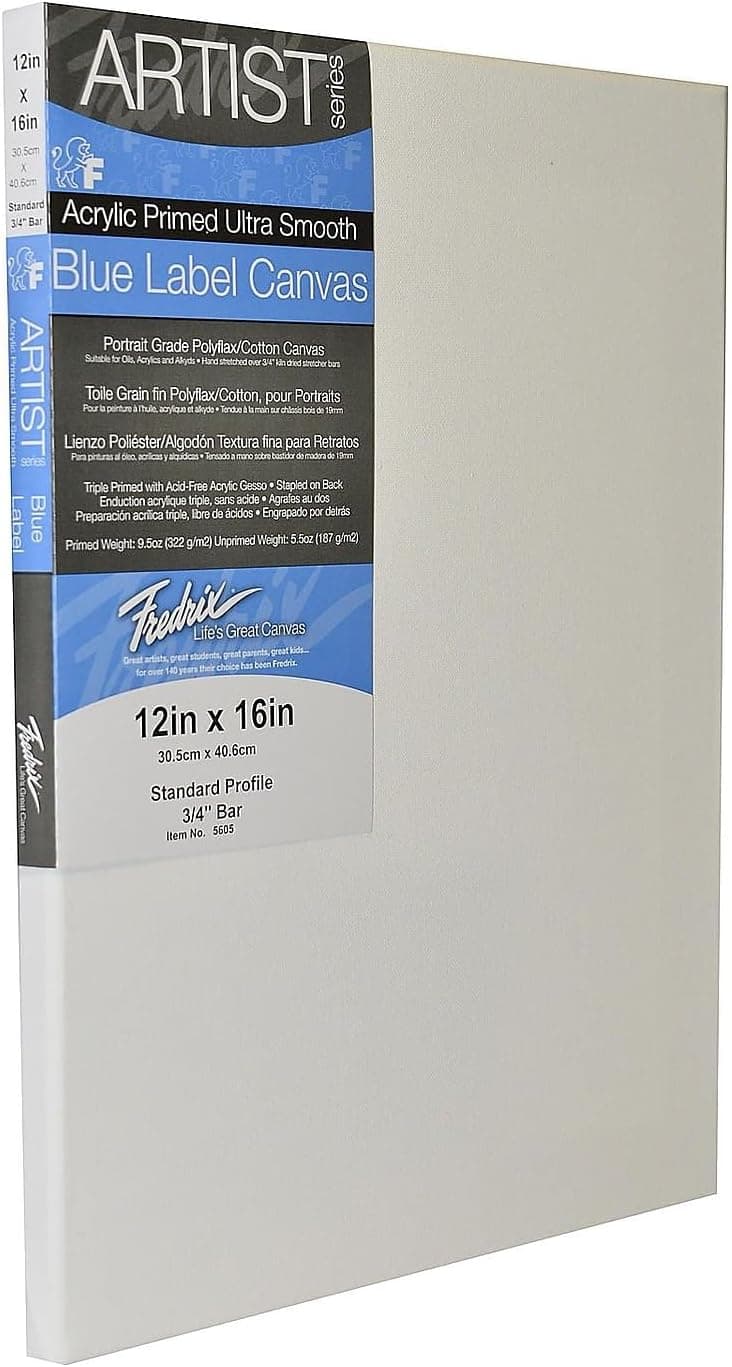 Fredrix 5605 Ultra Smooth Stretched Canvas 12 by 16Inch