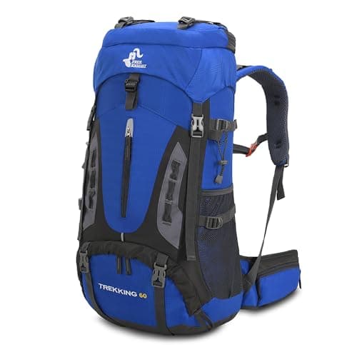 Bseash 60L Hiking Camping Backpack with Rain Cover, Waterproof Large Capacity Outdoor Sport Travel Daypack Climbing Touring (Blue)