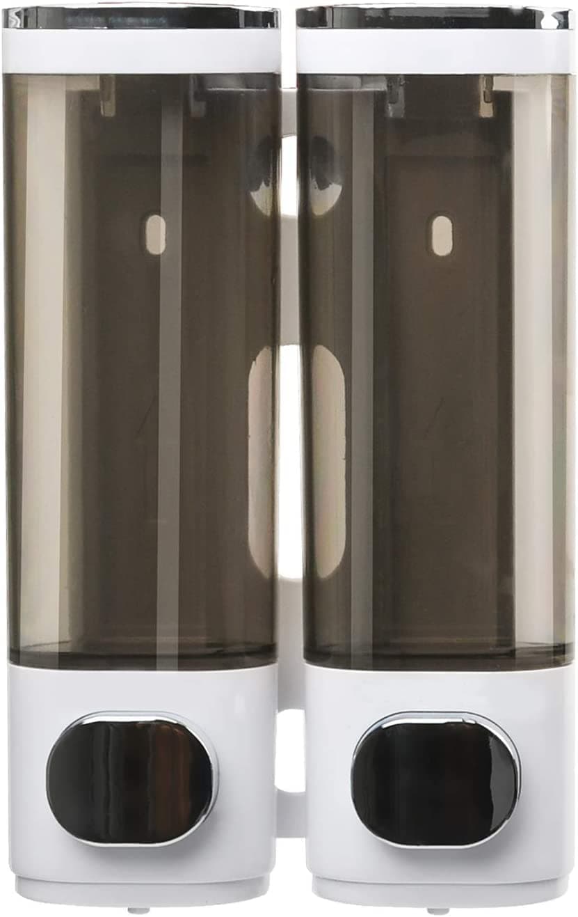 Wall Mounted Soap Dispenser Bathroom 2 Chambers, Shower 600ml Body Wash Soap Dispenser Set, Shampoo and Conditioner Dispenser Hand Pump for Toilet Bathroom Hotel Kitchen White
