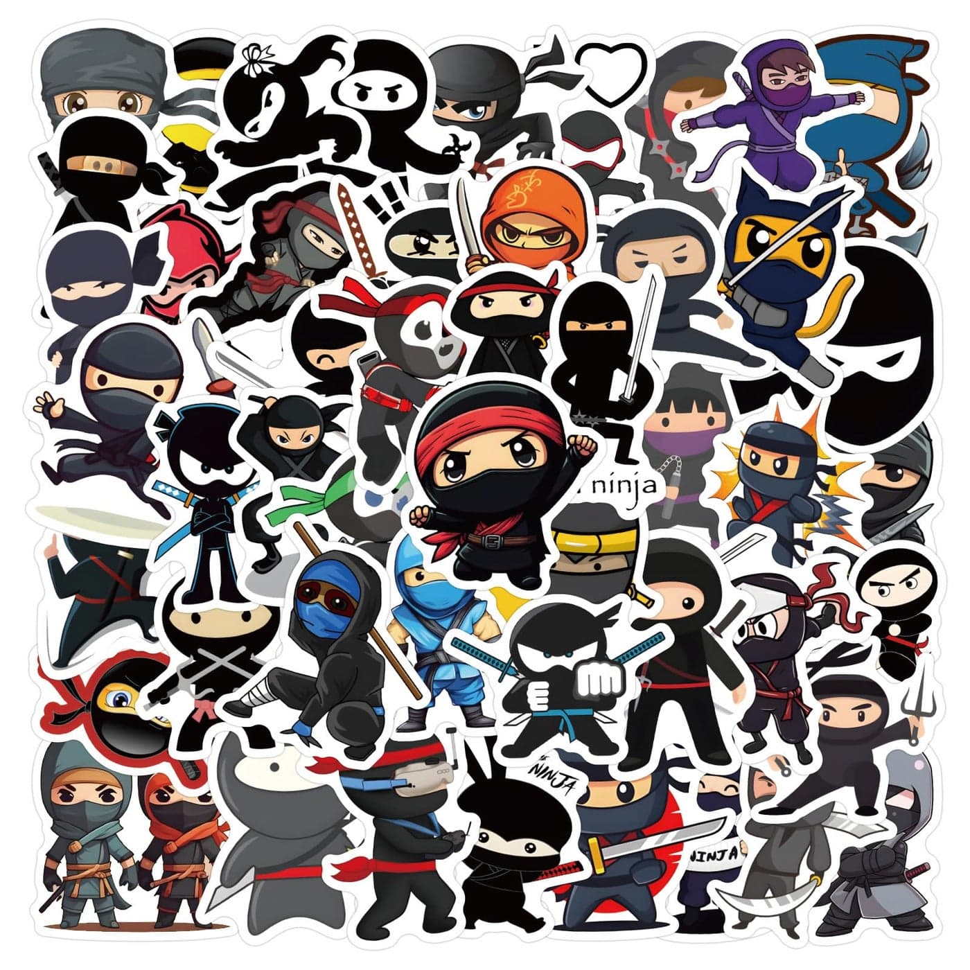 60 Pack Ninja Stickers for KidsNinja Party Favors Vinyl Waterproof Stickers for Water Bottle Laptop Computer Phone Ninja