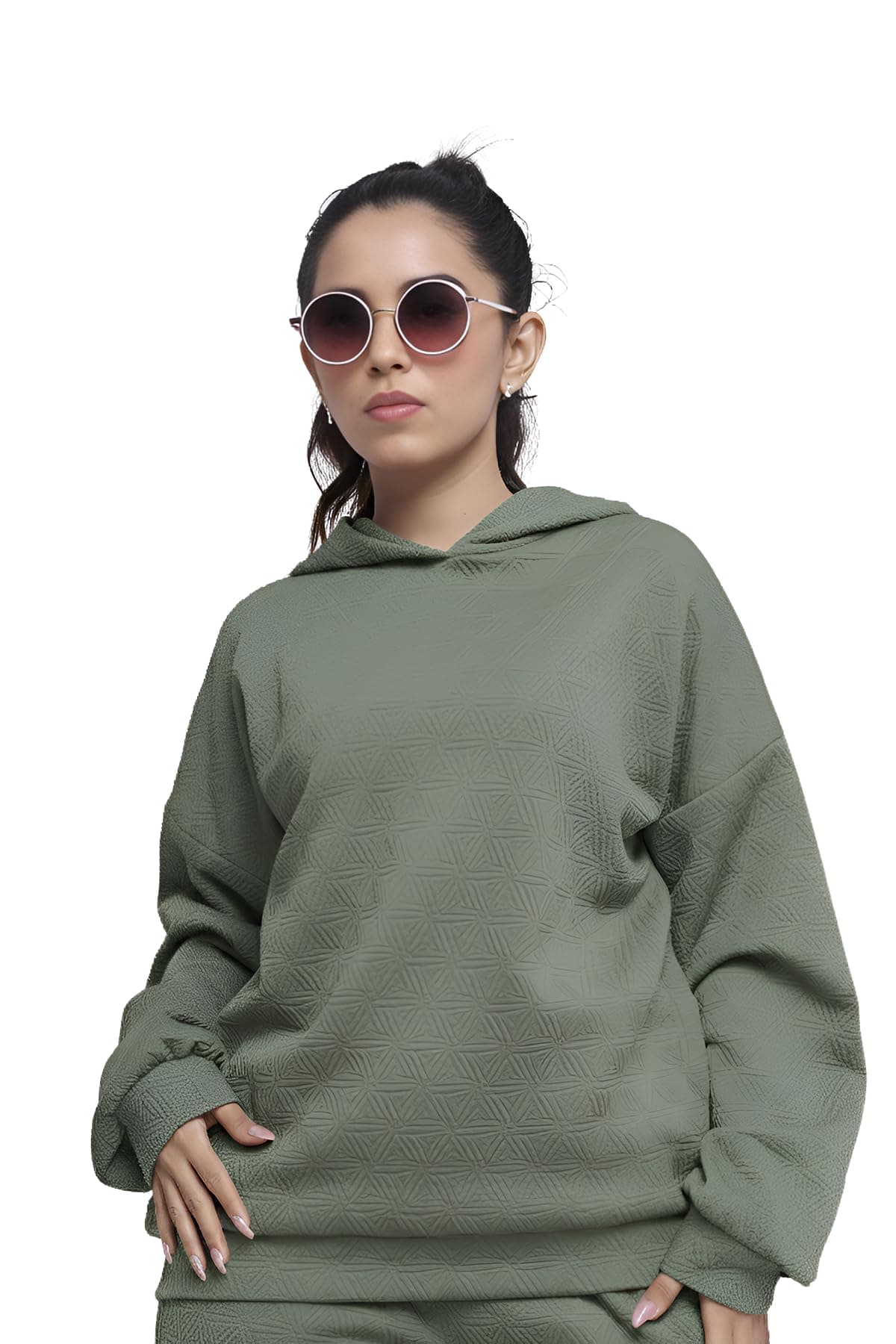 GRECIILOOKS Co-ord Set for Women Stylish | Warm Hooded Hoodie & Pant Set | Winter Wear Womens Dress | Casual Travel & Loungewear Outfit (GL-W2521&TR1462-3XL-Green)
